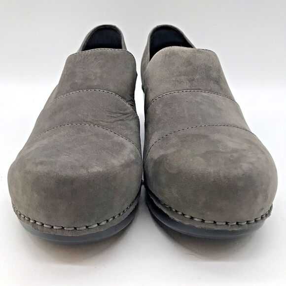 Dansko Tenley Gray Belted Slip-On Heels Women's 39 Nappa Leather Comfort Shoes - Picture 2 of 12